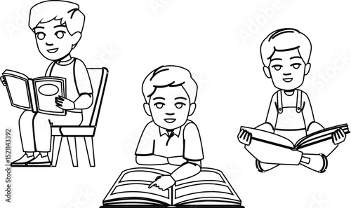 child kid boy book vector