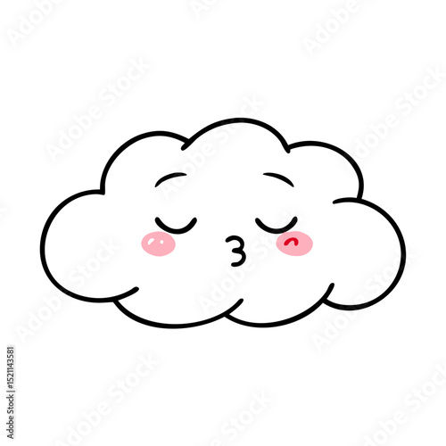 ほっぺを赤らめた眠そうな雲 – かわいい線画スタイル

