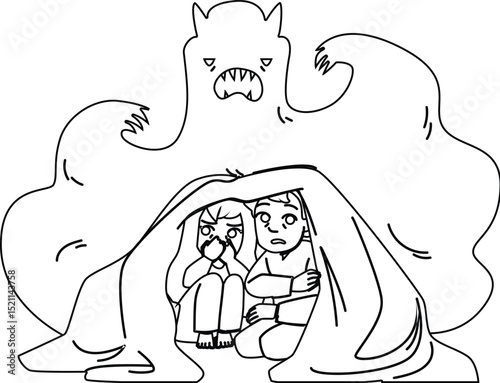 scary kid fear bed vector