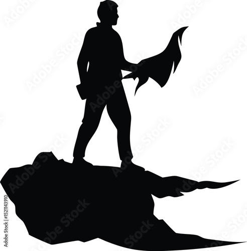Sunrise Cliff Silhouette – Motivational Vector of Person Embracing Horizon