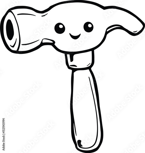 Cartoon Hammer Symbol Set Featuring a Cheerful Hammer with a Smiling Face, Rounded Head, and Curved Handle—Representing DIY, Construction, and Playful Tool Design