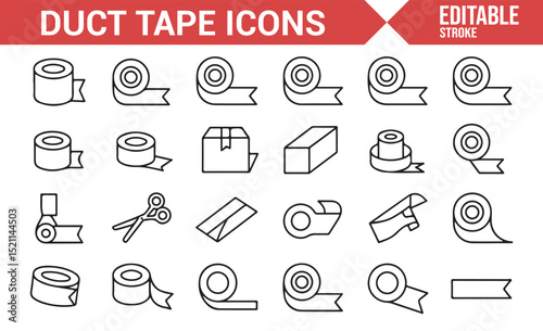 Simple Duct Tape and Packaging Tools Icons for Fixing and Sealing