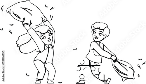 home kid pillow fight vector