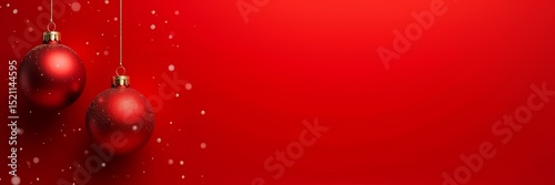 Christmas themed background and template with simple and premium design, two Christmas balls hanging on a plain red background