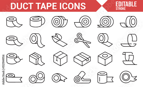 Duct Tape and Packaging Icons for Household, Construction, and Repair Design