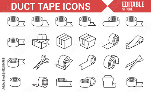 Simple Line Icons for Duct Tape, Scissors, and Repair Tools