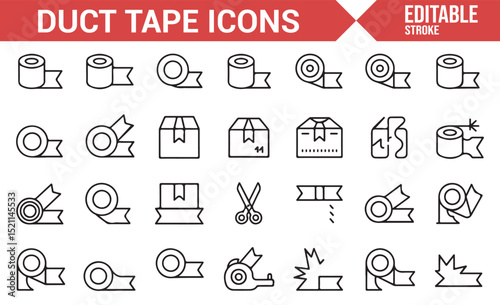 Collection of Icons Representing Duct Tape Rolls and Packaging Tools