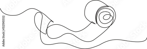 Toilet paper in continuous line art drawing style, Continuous line of paper roll. one line drawing of a roll of printer paper, a roll of tissue. minimalist single line Editable Stroke. Vector.