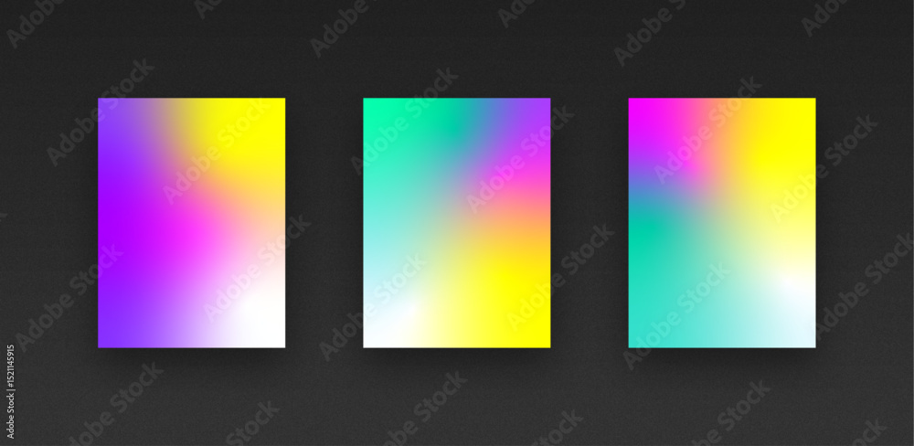Naklejka premium Colorful vibrant gradient background template copy space set. Various color combination backdrop design. Smooth color gradation for screen, mobile apps, poster, or banner design