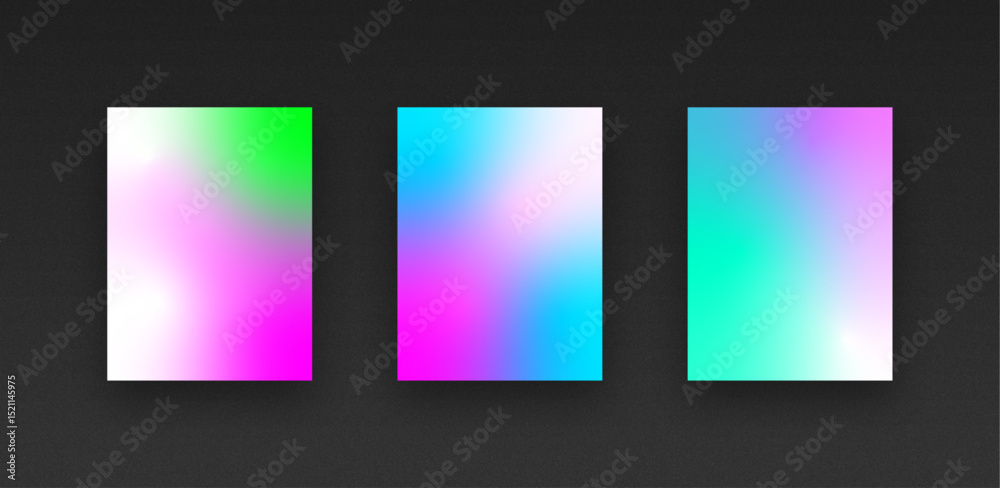 Fototapeta premium Colorful vibrant gradient background template copy space set. Various color combination backdrop design. Smooth color gradation for screen, mobile apps, poster, or banner design