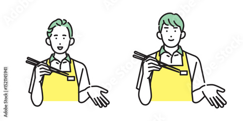 シンプル　イラスト　家事代行サービスの男性と女性 人物セット