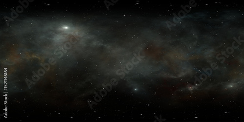Fototapeta Naklejka Na Ścianę i Meble -  360 degree space nebula. Giant interstellar cloud with stars, equirectangular projection, environment map. Spherical panorama. 3D rendering, Fractal image