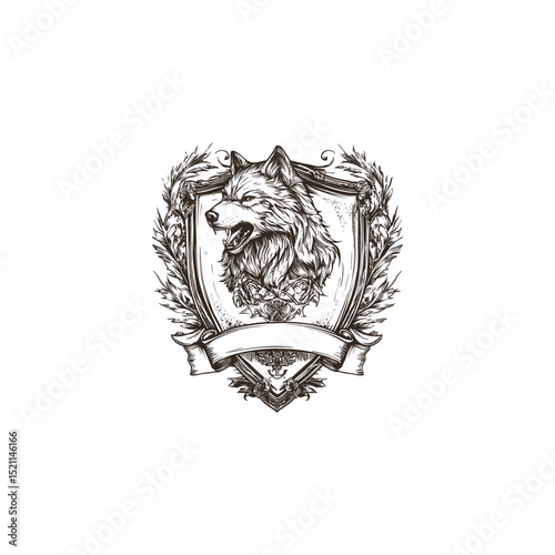 Medieval wolf badge design vector template illustration
