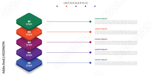 5 Step Process Flow Infographic Template with 3D Stacks
