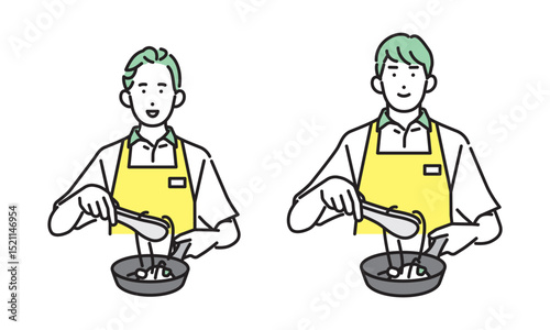 シンプル　イラスト　家事代行サービスの男性と女性 人物セット