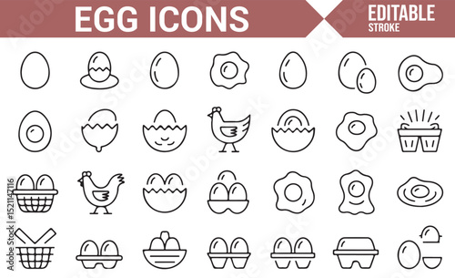 Set of Icons for Eggs, Chicken, and Poultry Products in Food Design