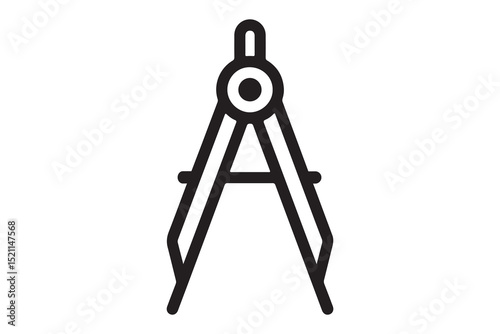 A black and white line drawing of a geometric compass tool icon art
