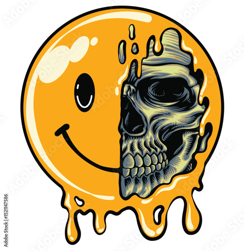smiling skull skeleton smiling face. Half skull emoticons, emojis with logo illustration with premium quality vector