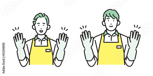 シンプル　イラスト　家事代行サービスの男性と女性 人物セット