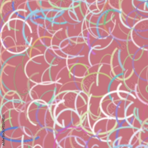 Abstract Pastel Swirls and Curls on a Dusty Rose Background: A Colorful Chaos of Lines and Shapes