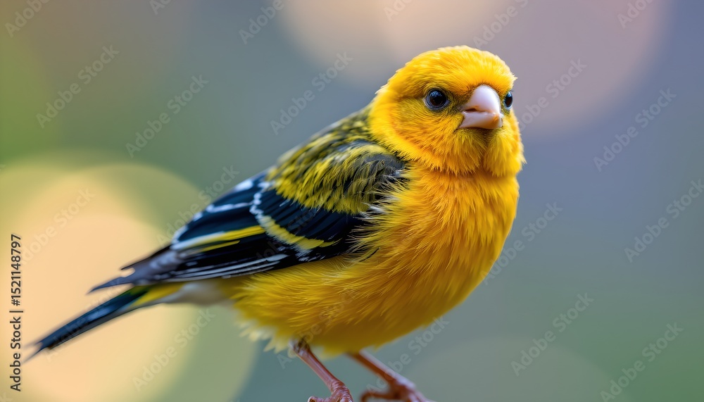 Obraz premium Vibrant Yellow Bird Close up Detailed Portrait of a Canary like Songbird