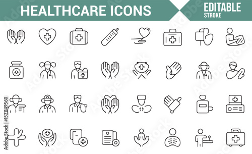 Collection of Healthcare and Medical Icons for Doctor Services and Treatment