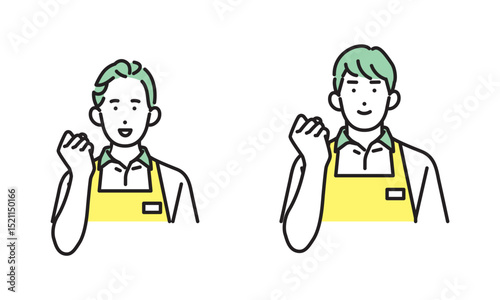 シンプル　イラスト　家事代行サービスの男性と女性 人物セット