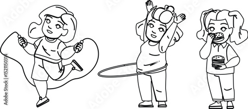 chubby overweight kid girl vector