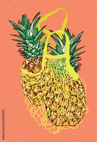 Tropical Pineapples in Mesh Net Bag