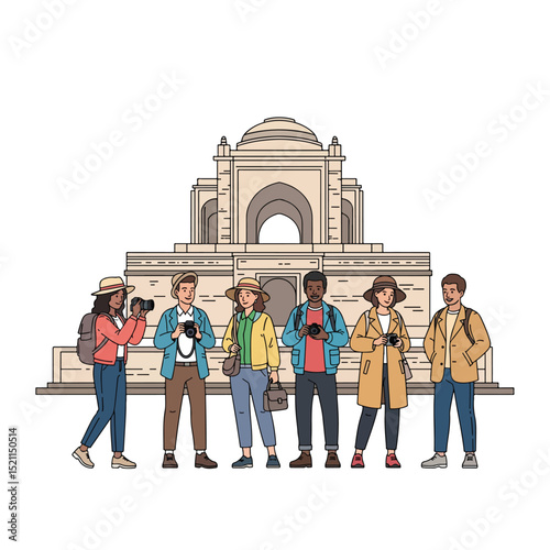 Tourists Group Posing at Landmark