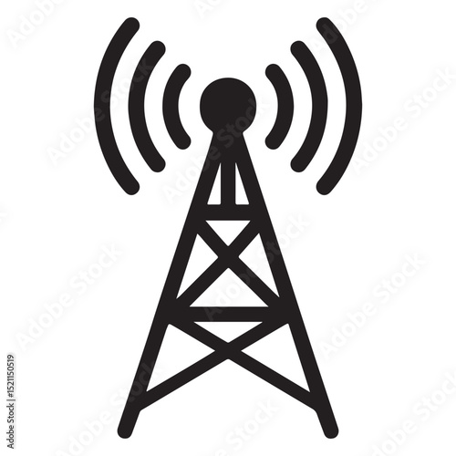 Cellular Network Tower Monochrome Vector Signal Illustration