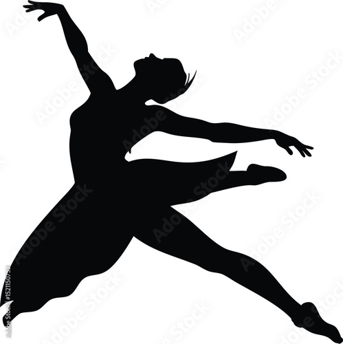 Ballet Dancer Silhouette Mid-Leap – Elegant Dance Vector EPS Art