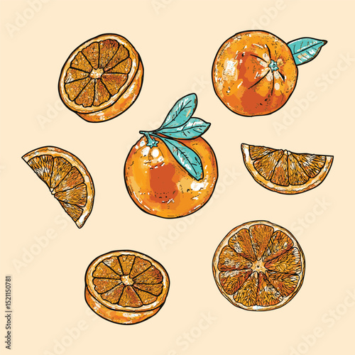 Oranges Set – Hand-Drawn Citrus Fruit Collection