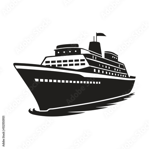 Big cruise ship clip art. Flat monochrome vector illustration, ai generated