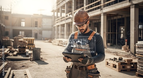 Construction Worker Using Digital Tablet on Construction Site