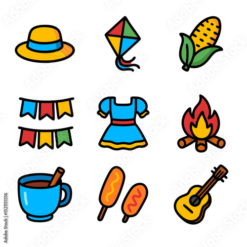 Festa Junina traditional elements cartoon illustration