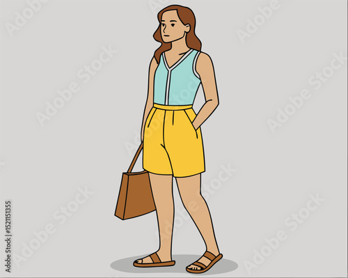 Woman in summer clothes with shopping bag vector illustration design