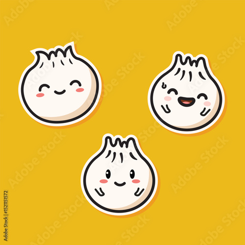 Vector illustration of cute dimsum with various expressions isolated on orange background
