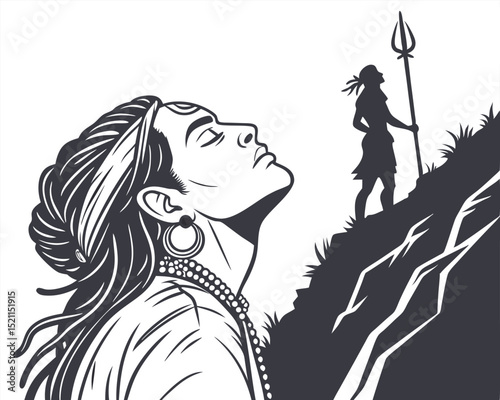 Spiritual Figure in Contemplation with Warrior Silhouette
