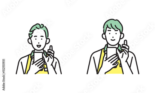 シンプル　イラスト　家事代行サービスの男性と女性 人物セット