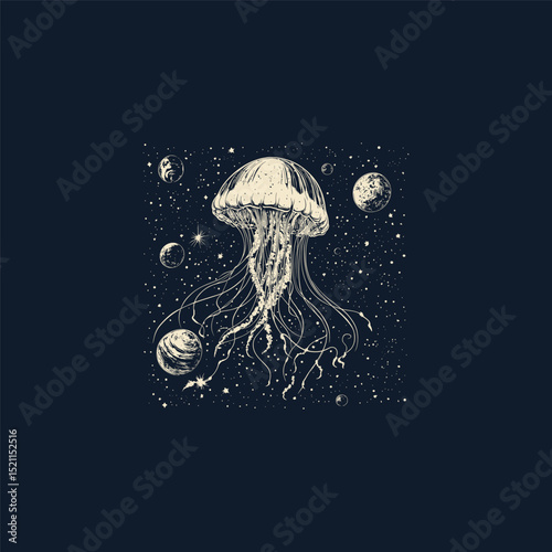 jellyfish floating in space design vector template illustration