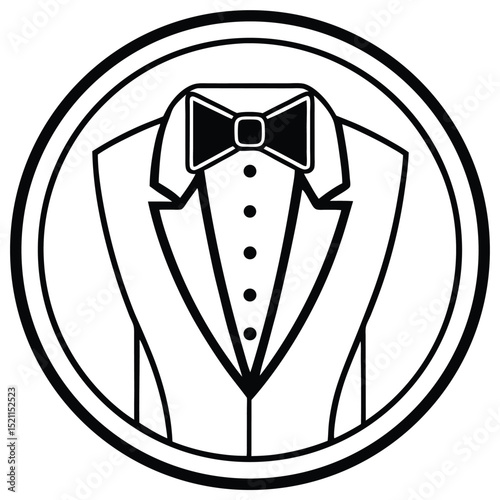 Elegant Tuxedo Icon in Black and White Circle Frame Design