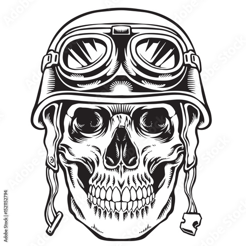 Line art skull uses tactical military helmet with glasses. Premium quality vector illustration