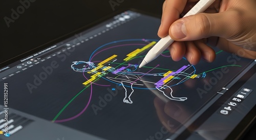 Digital Artist Using Stylus on Tablet for 3D Animation