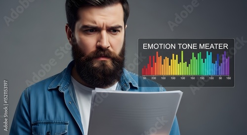 Man Analyzing Emotional Data on a Holographic Display