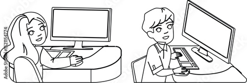 technology school computer lab kid vector