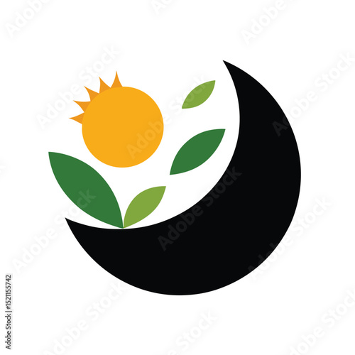 Half Sun Half Leaf in Minimal Yin Yang Style