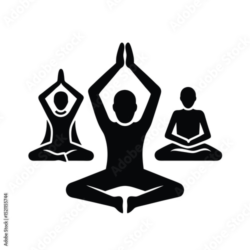 Group Yoga Exercise Silhouettes and Icons