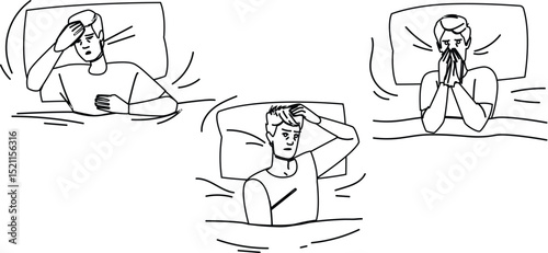 fatigue sick man bed vector