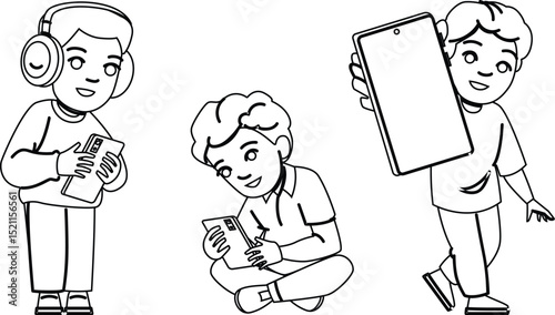 children smartphone kid boy vector